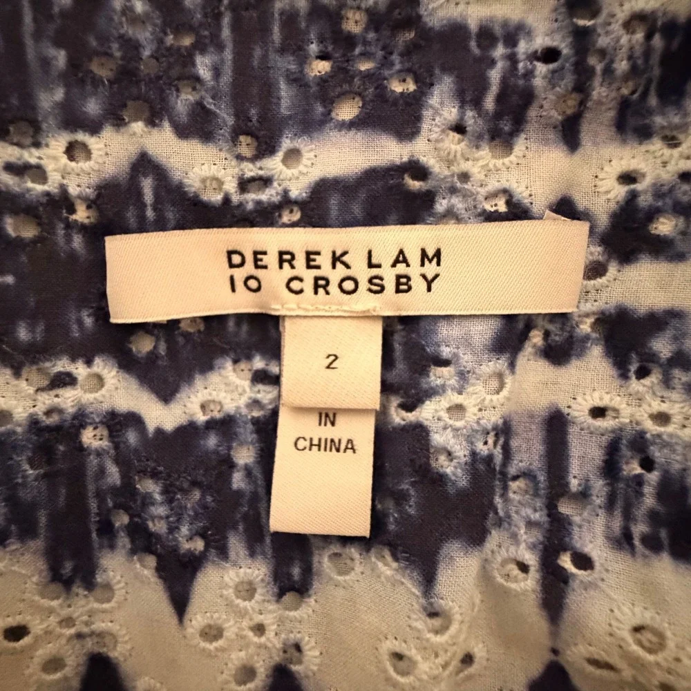 Derek Lam 10 Crosby Womens Tie Dye Eyelet Cotton Shirt Dress Blue White Size 2